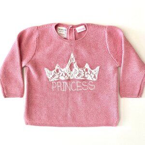 Zara pink sweater w/Princess embroidered letters & crown lace applique 12-18M